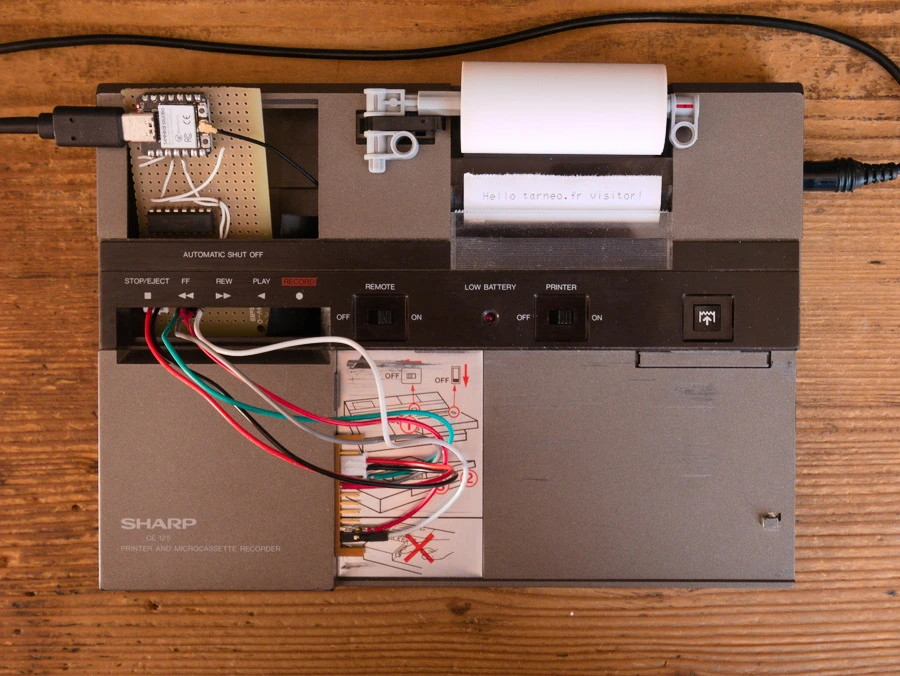 The sharp CE-125 thermal printer with the circuit board in the cassette reader’s cutout